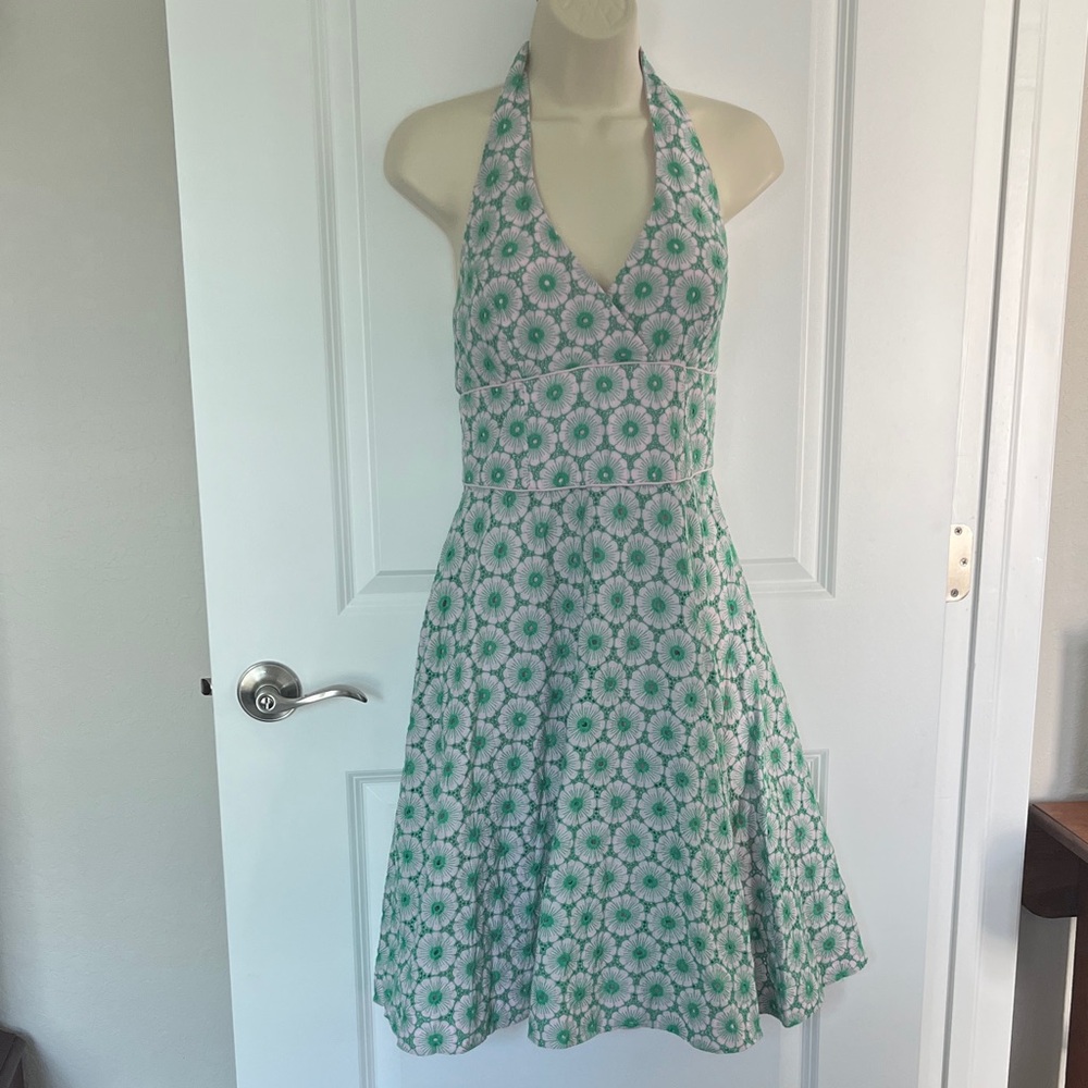 Lilly Pulitzer Willa VTG Floral Eyelet Green, Pink & White Halter Dress EUC SZ6